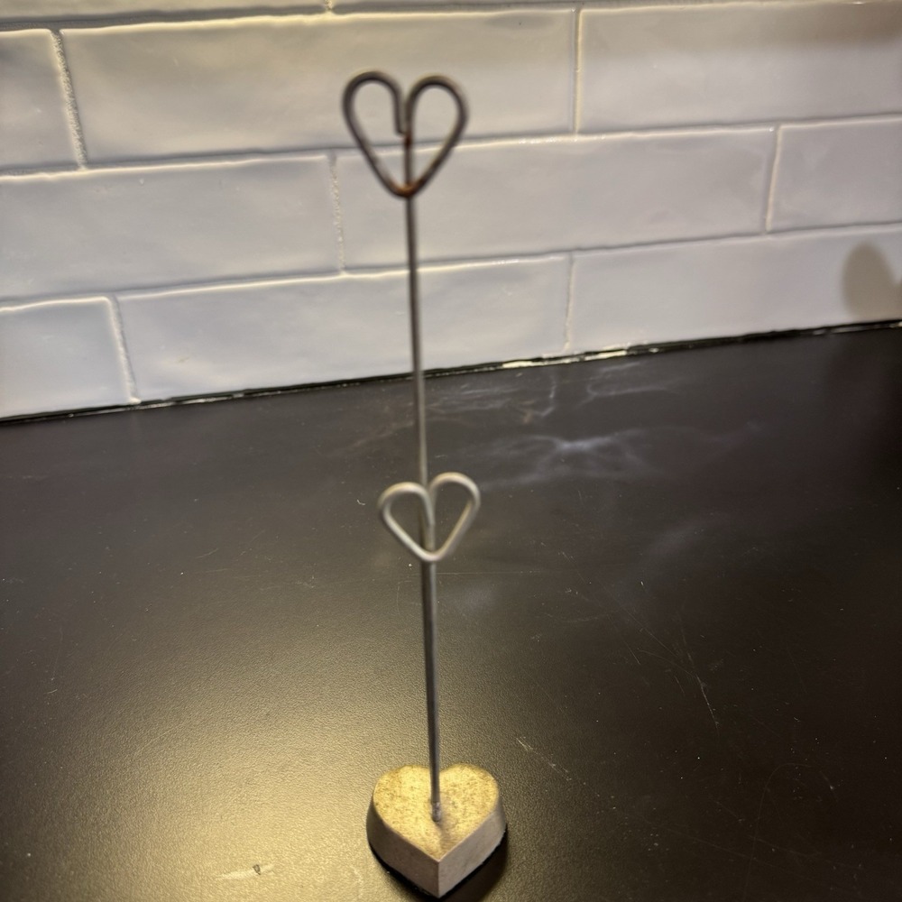 Desk Photo Holder Hearts Metal 9.5" Holds 2 Photos Silver Decor Gifting